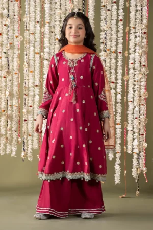 Maria B Kids Embroidered Raw Silk Suit | MKS-EF25-07